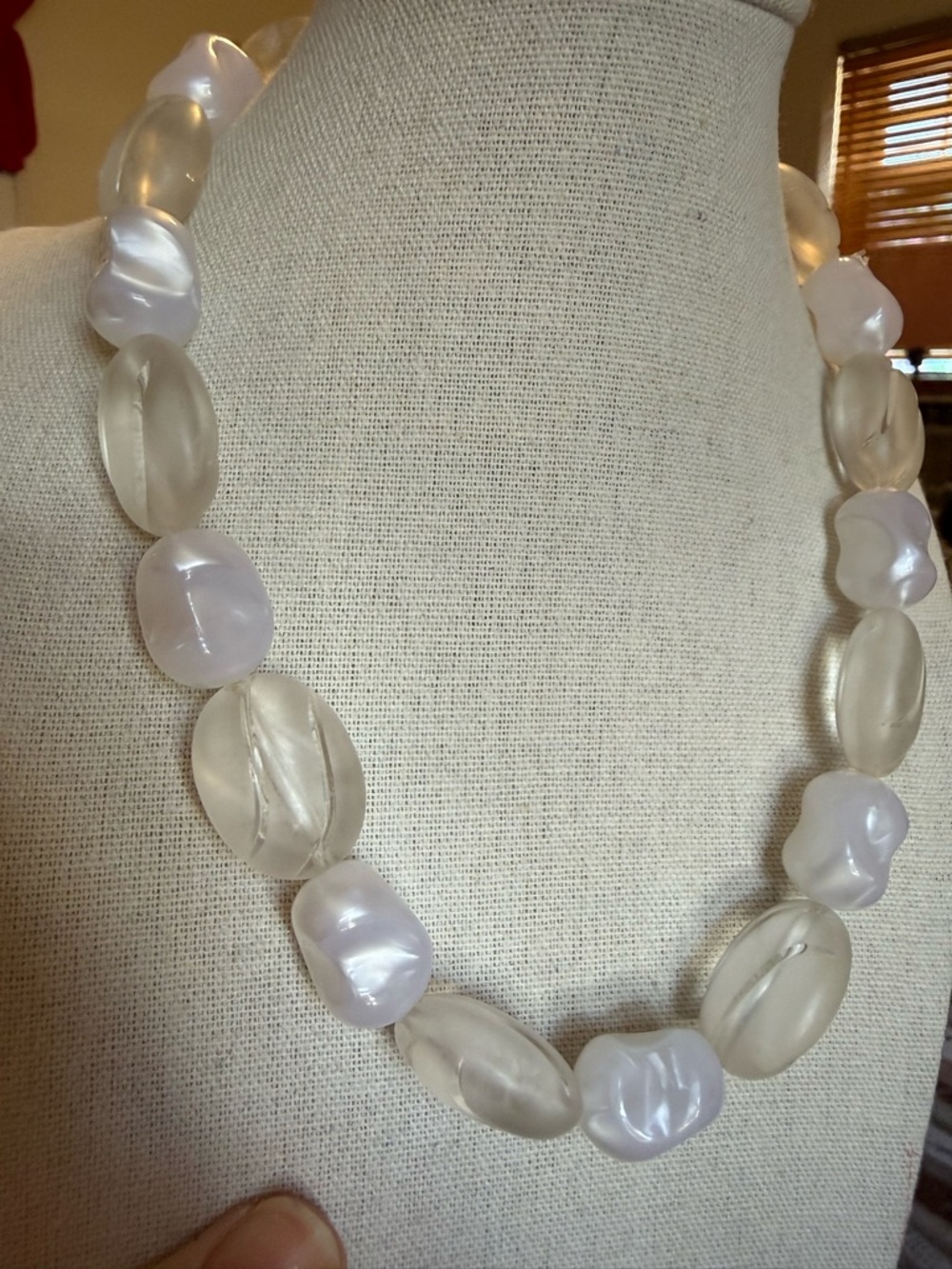 Monet Iridescent White and Translucent Bead Necklace